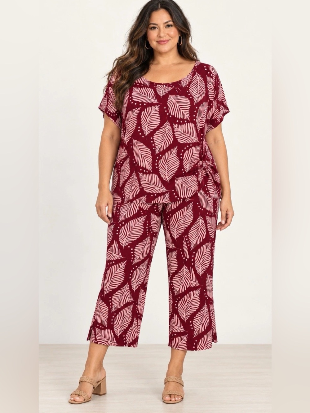 Attitudes by Renee Como Jersey Raspberry Leaf Set Top L Pants XL A691346